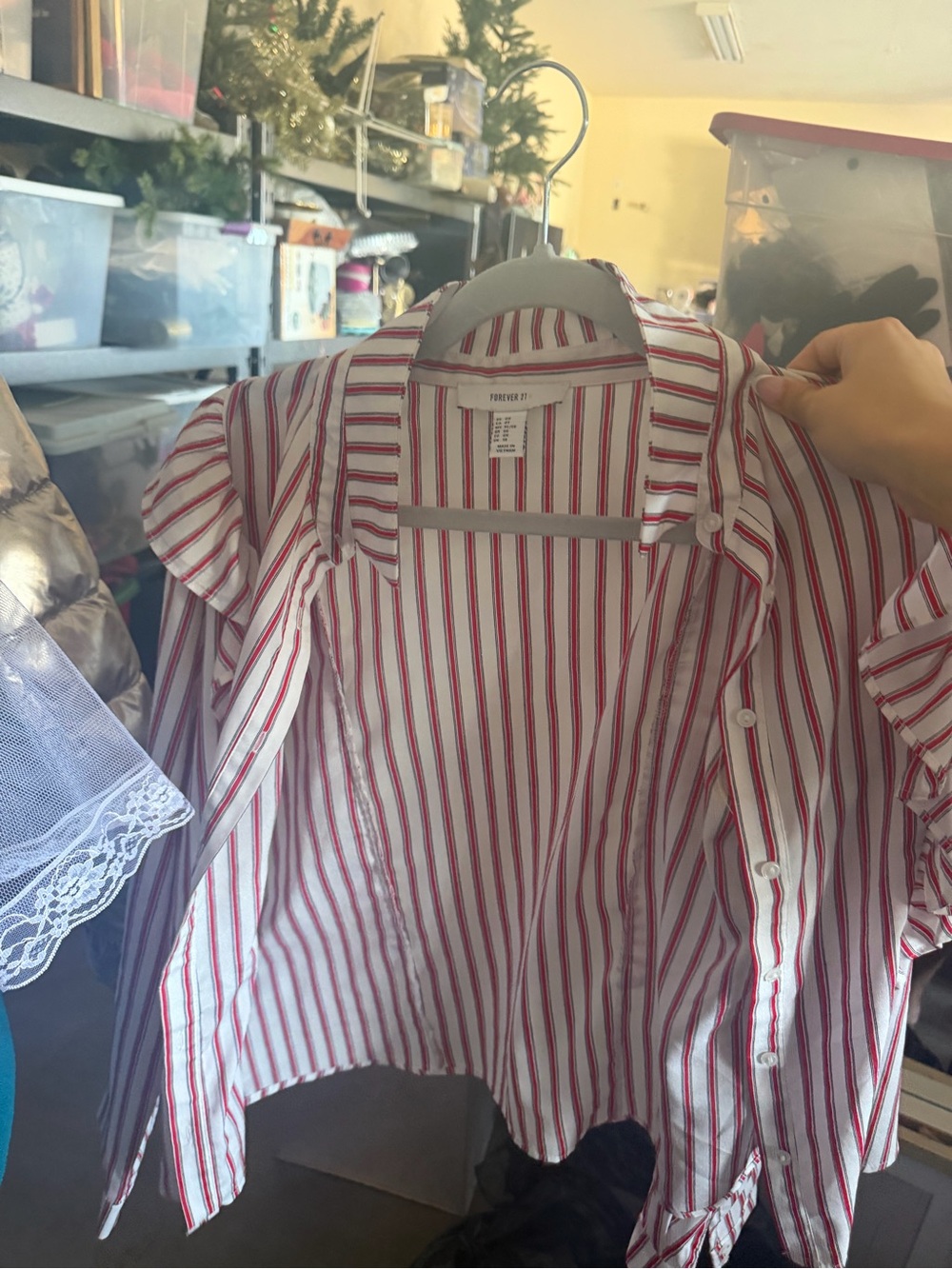 Forever 21 Red and White Striped Button-Down Shirt